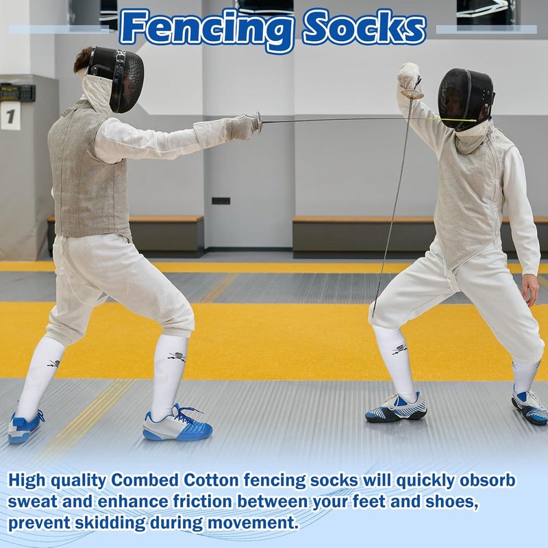 Glitopper 5 Pairs Fencing Socks for Epee Sabre and Foil White Cotton Knee High Socks Comfortable Support Athletic Stockings for Men Youth - Image 2